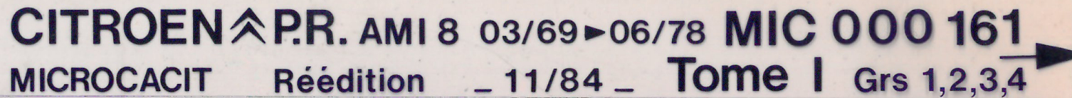MIC000161 Catalogue pièces rechange Citroën Ami8 03/69►06/78 11/84